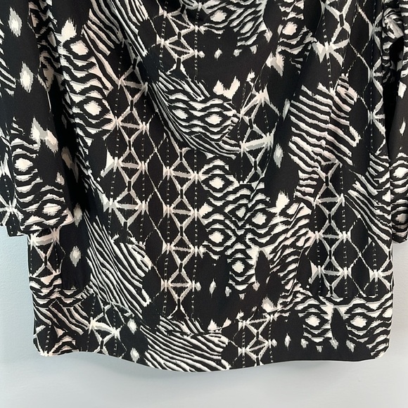 VINTAGE Tradition Printed Cowl Neck Top Black White Grey 3/4 Sleeves Pullover 2X - Picture 6 of 11